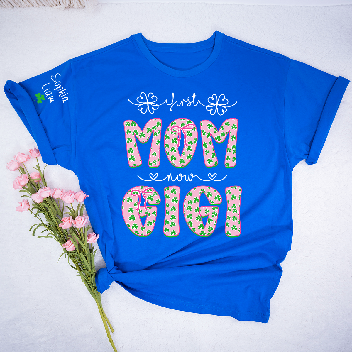 Personalized St Patrick’s Day Grandma Shirt with Kids Names, Shamrock Family Shirt, Custom Nana Mimi Mom Clover T Shirt