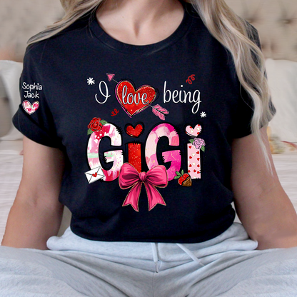 Personalized I Love Being A Nana Valentine's Day T-shirt Cute bows And Strawberries, Gifts for Grandma And Children