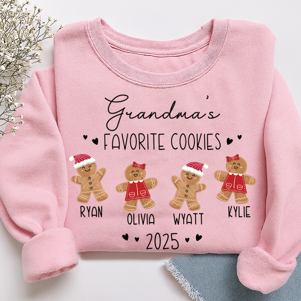 Personalized Grandma’s Favorite Cookies Sweatshirt, Custom Gingerbread Kids Names