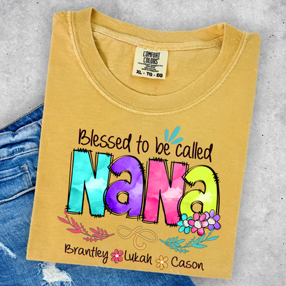 Comfort Colors® Personalize Blessed To Be Called Nana Shirt, Custom Grandma With Grandkids, Gift for Grandma Shirt