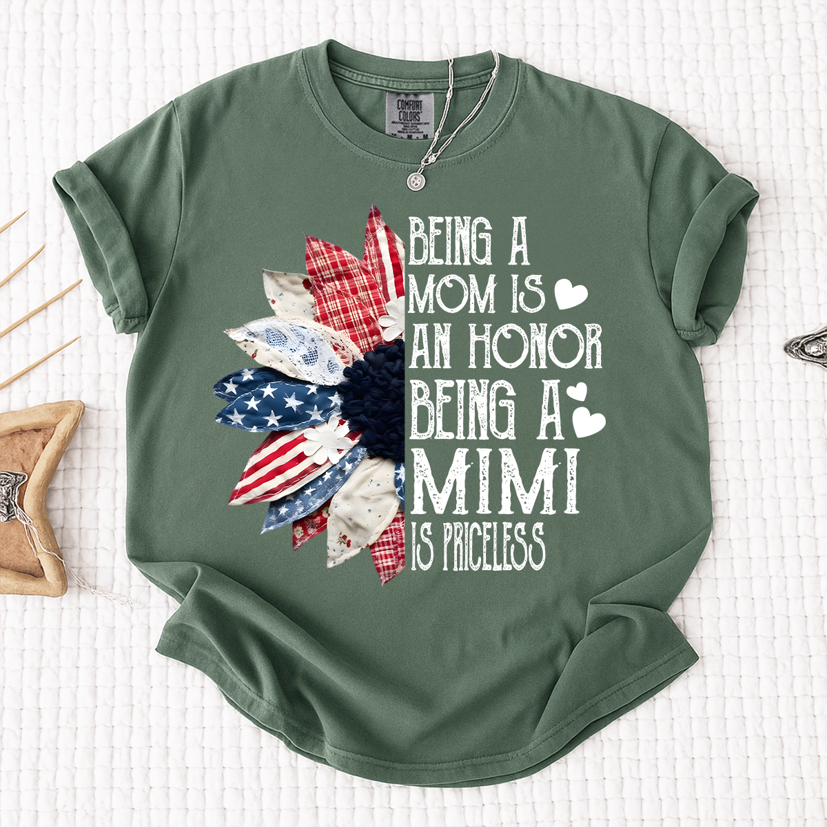 Comfort Colors Being a Mom is an Honor Being a Mimi is Priceless Shirt, Patriotic Mimi T Shirt, Custom Mom Grandma Shirt