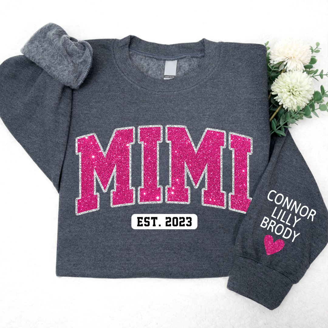 Mimi Pink Glitter Sweatshirt, Custom Mimi And Kids, Grandma Gift TH Sweatshirt