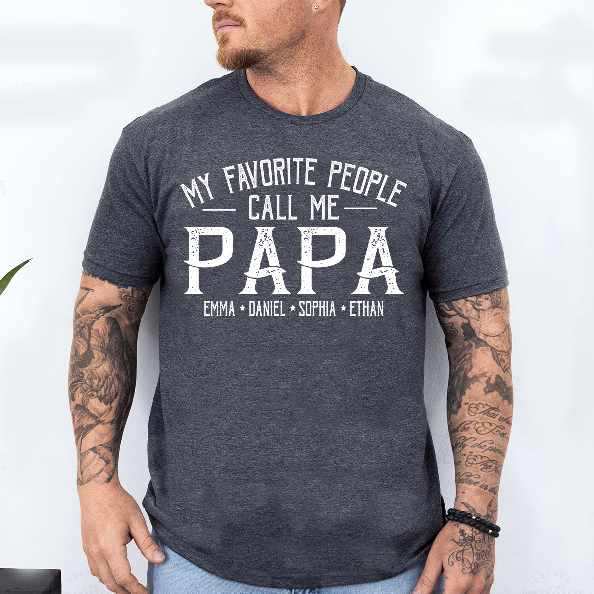 Custom Name Papa Shirt for Men, Grandkids Names Family Tee, My Favorite People Call Me Papa Design Apparel