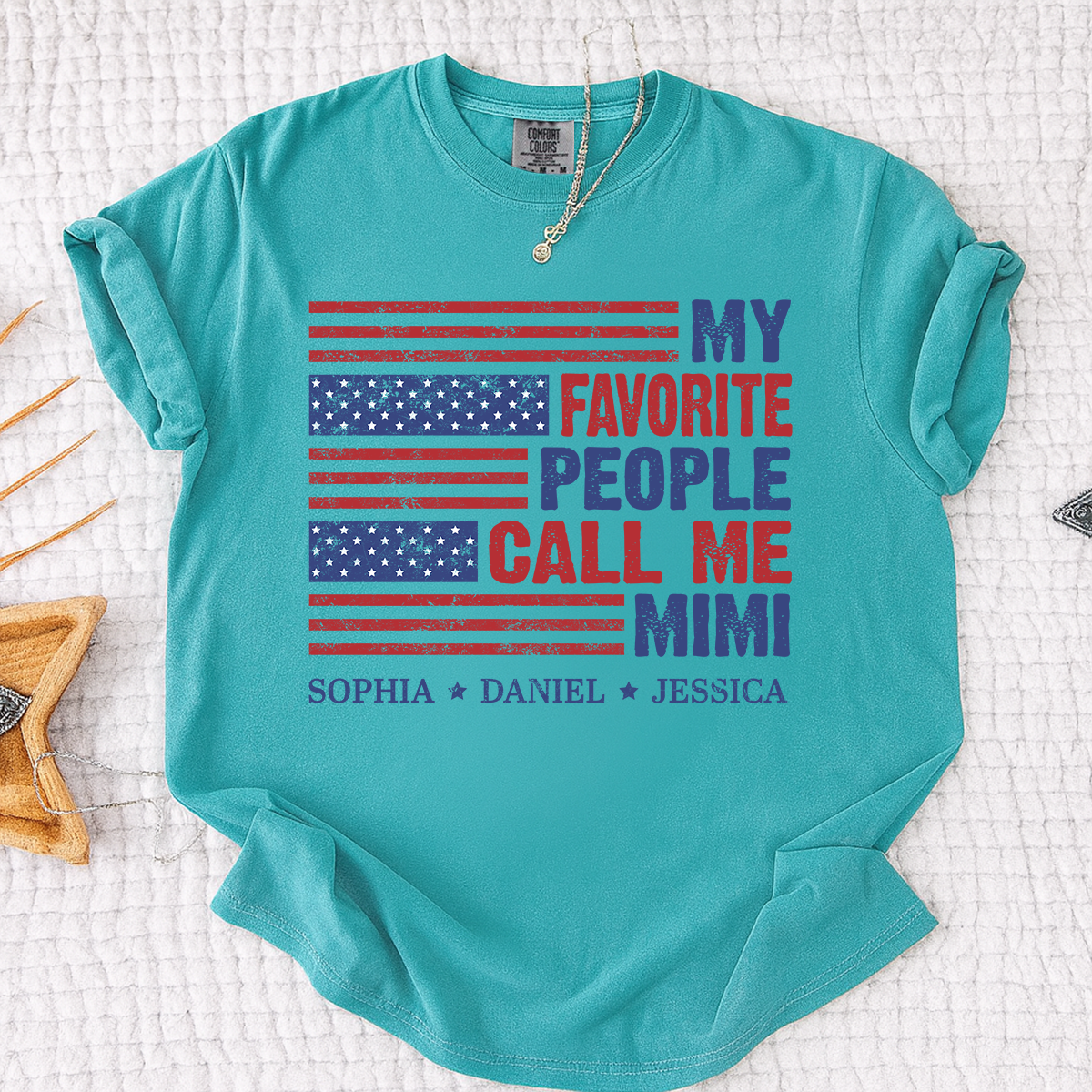 Comfort Colors Custom Mimi Shirt with Grandkids Names My Favorite People Call Me Mimi Patriotic American Flag Design Personalized Family T Shirt
