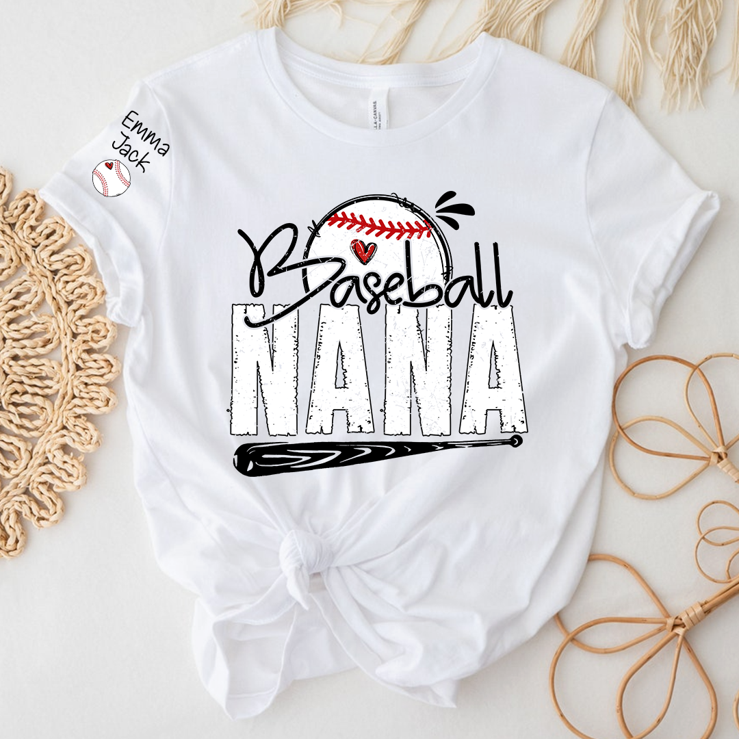 Baseball Nana Shirt Personalized with Kids Names, Game Day Sports T Shirt for Proud Grandma