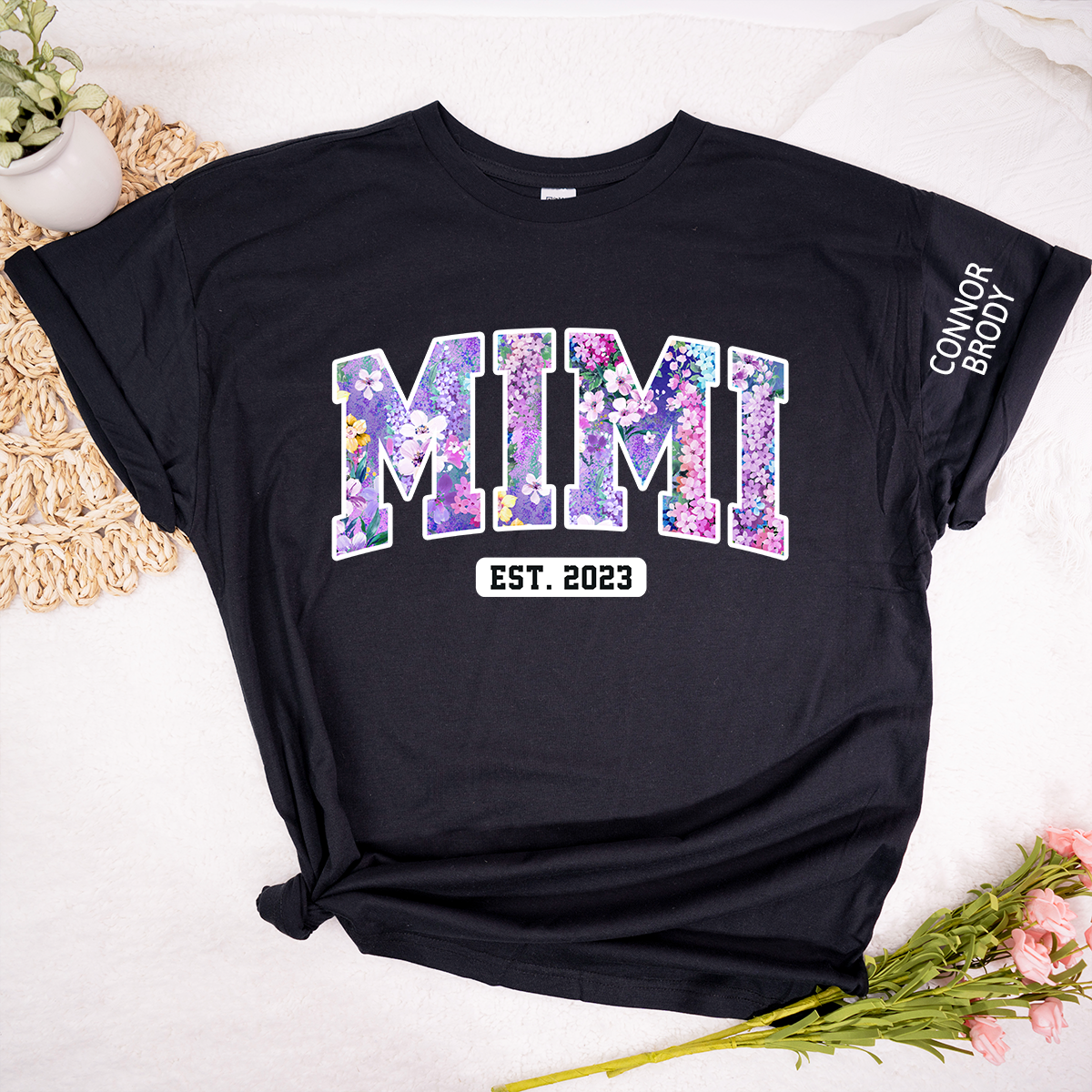 Mimi Floral Purple Shirt, Custom Mimi And Kids, Mother's Day Gift TH
