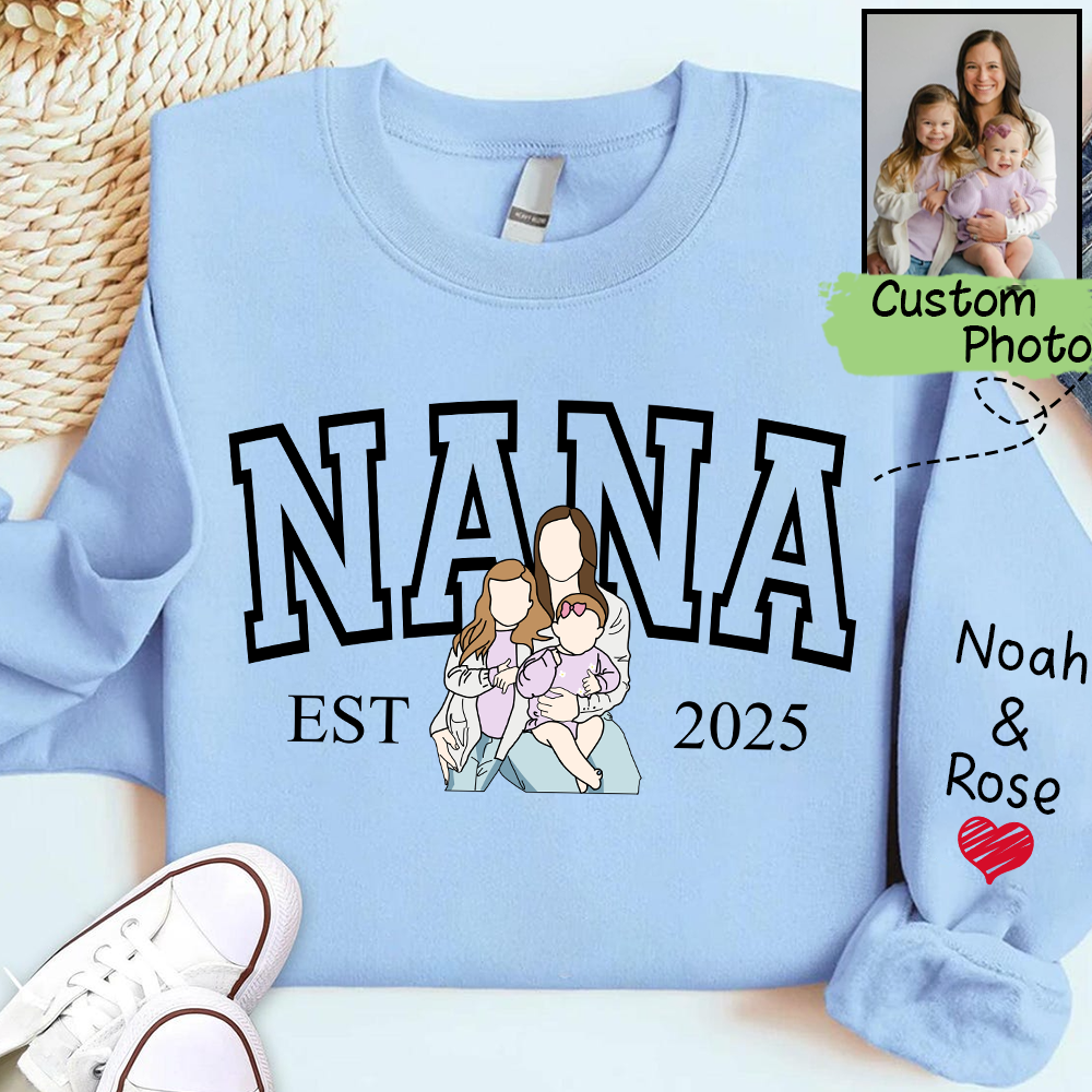 Custom Photo Portrait, Custom Nana And Kids For Family Gifts