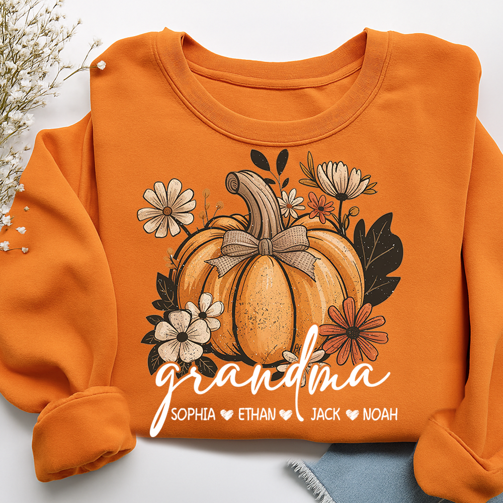 Personalized Grandma Pumpkin Sweatshirt, Custom Fall Shirt with Grandkids Names