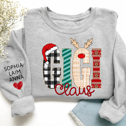 Gigi Claus Christmas Sweatshirt – Personalized Holiday  with Child’s Name on Sleeve Sweatshirts