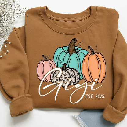 Personalized Gigi Pumkins Sweatshirt, Gifts for Grandma and Grandchild
