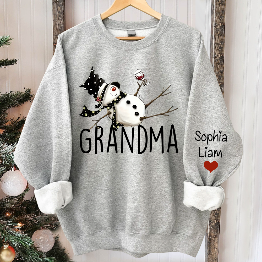 Custom Grandma Snowman And Kids Christmas Sweatshirt