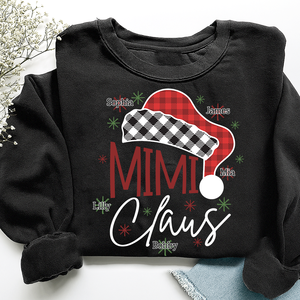 Personalized Mimi Claus Christmas Sweatshirt, Custom Grandma Shirt with Kids Names
