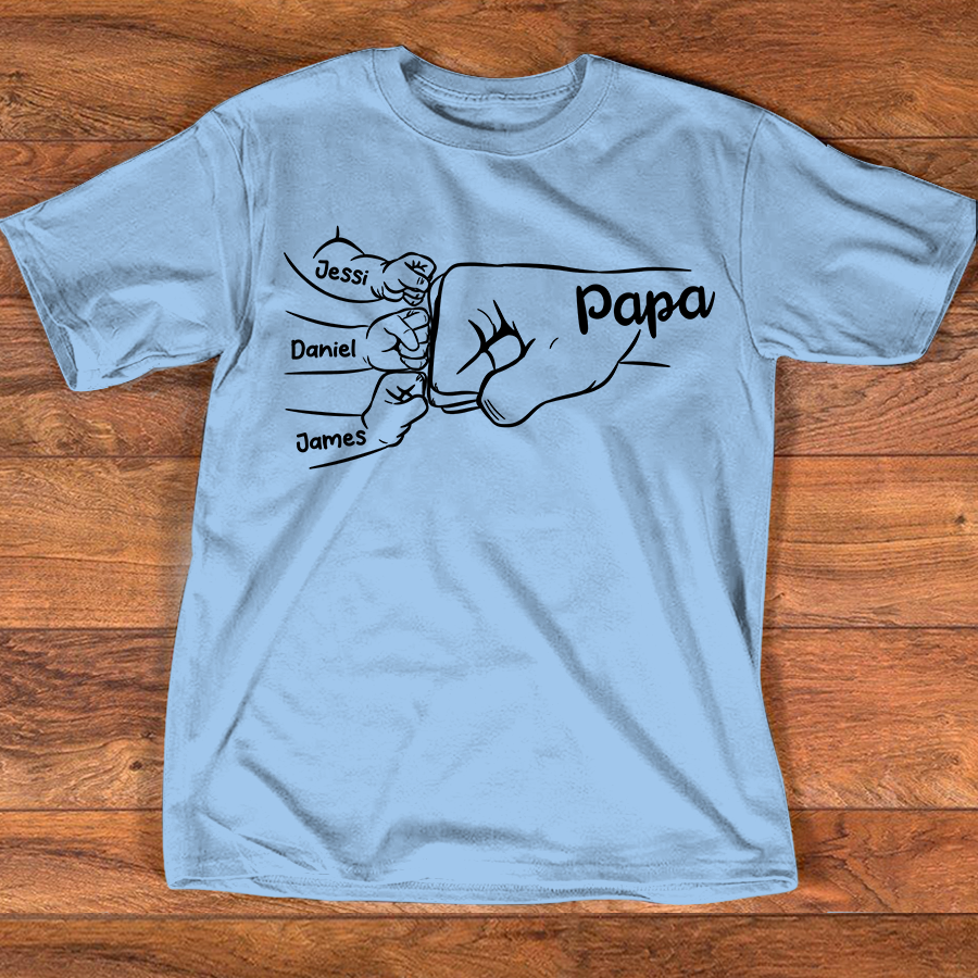 Custom Papa T-Shirt with Fist Bump Graphic – Personalized Father Gift Featuring Children’s Names