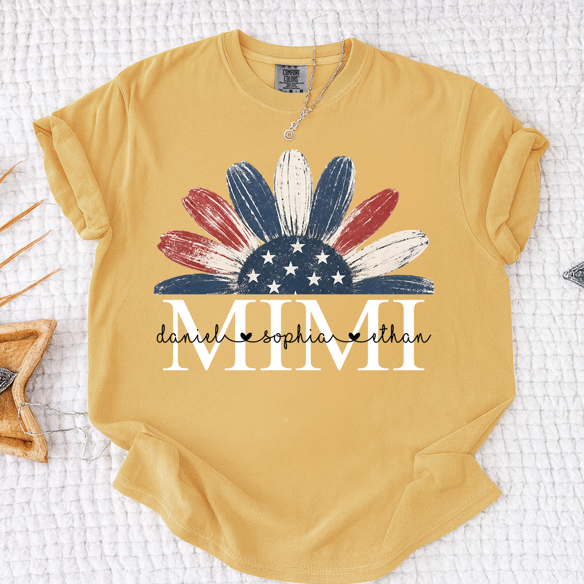 Comfort Colors Floral Mimi T Shirt, Custom Name Design with American Flag, Personalized Grandma Gift, Patriotic 4th of July Shirt
