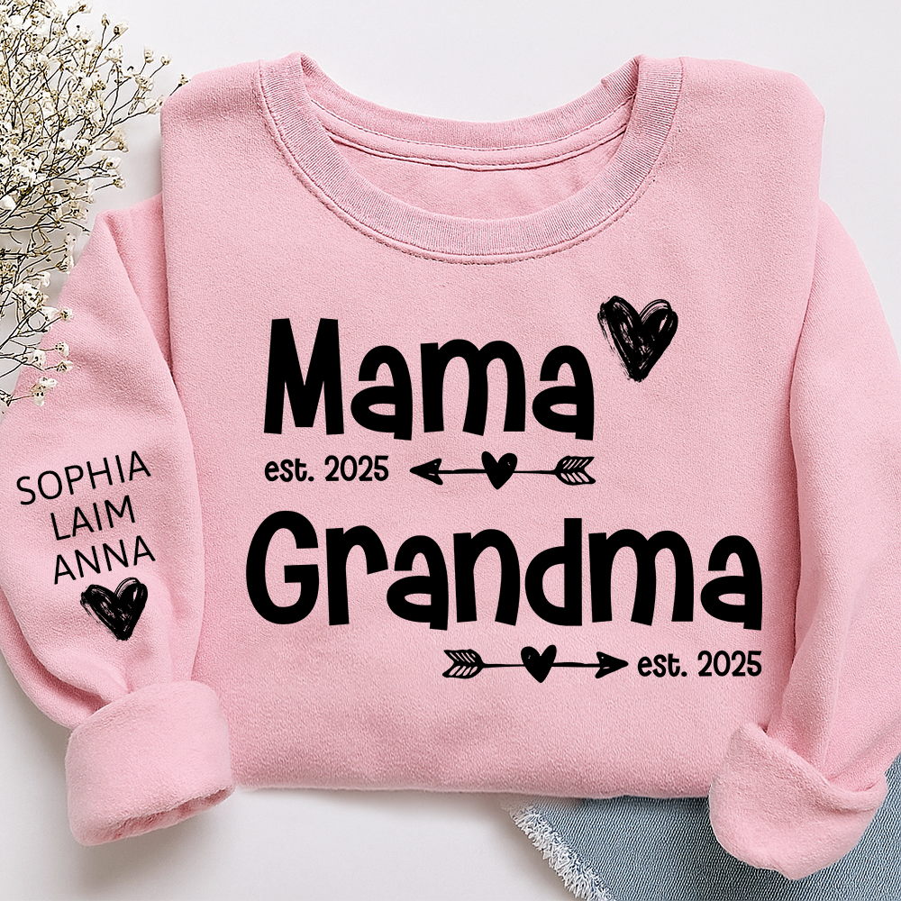 Personalized Mama Grandma Sweatshirt, Custom Est. 2025 Family Name Gift Shirt