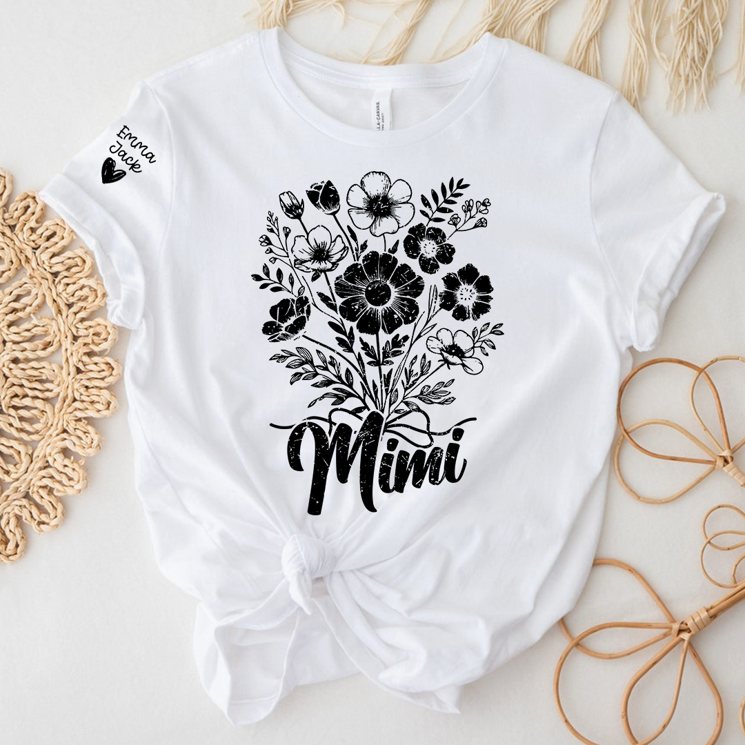 Personalized Mimi Shirt with Vintage Flower Graphic, Custom Names Family Gift