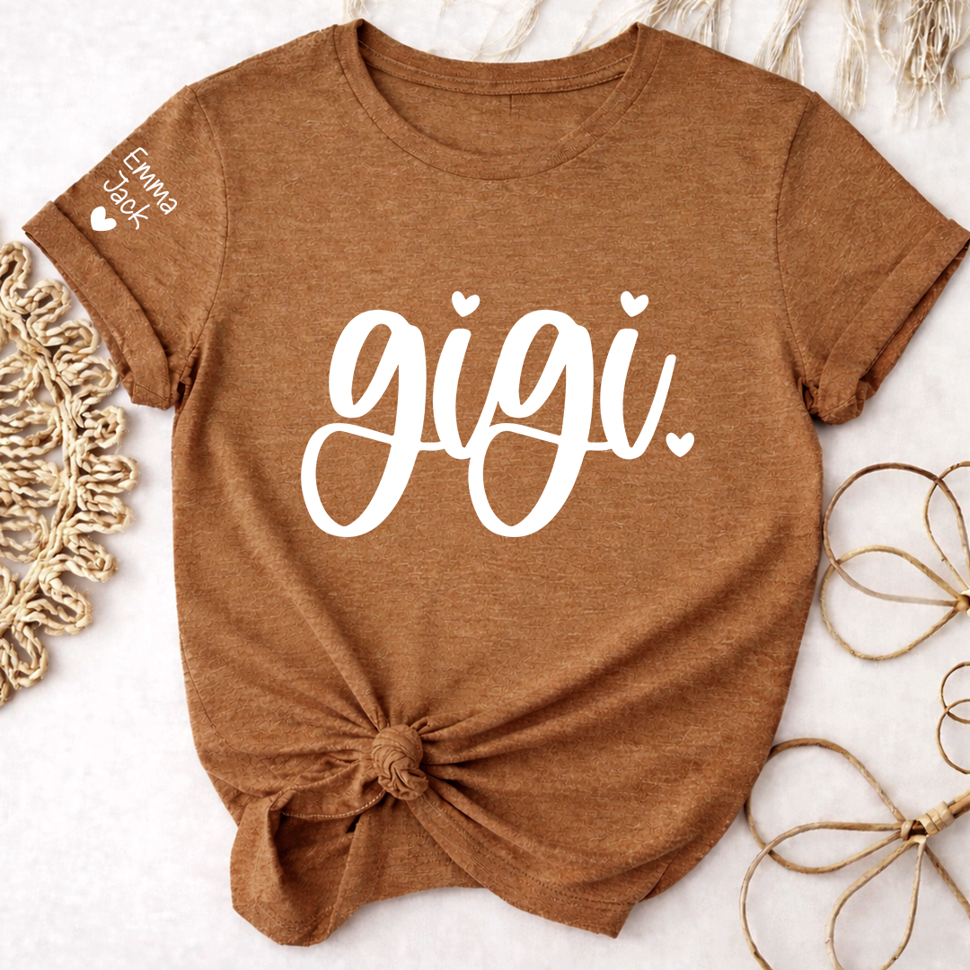 Custom Gigi T-Shirt, Personalized Grandma Tee with Love Heart and Custom Family Names, Perfect for Gigi