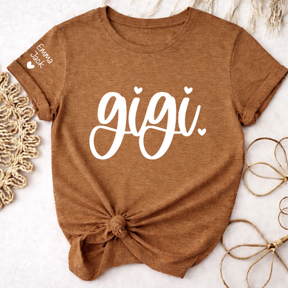 Custom Gigi T-Shirt, Personalized Grandma Tee with Love Heart and Custom Family Names, Perfect for Gigi