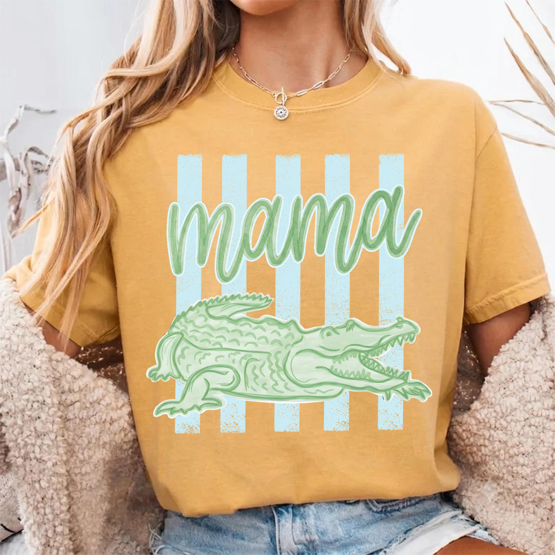Comfort Colors® Personalized Mama Crocodile Shirt, Custom Mom Mom Life Shirt, Cute Alligator Mama Tee, Mother’s Day Birthday Gift for Mom, Family Name Shirt