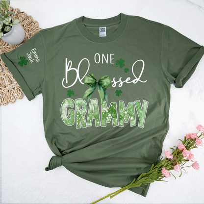 One Blessed Grammy T-Shirt, St Patrick’s Day Shamrock Family T Shirt with For Gift Grandma And Kids