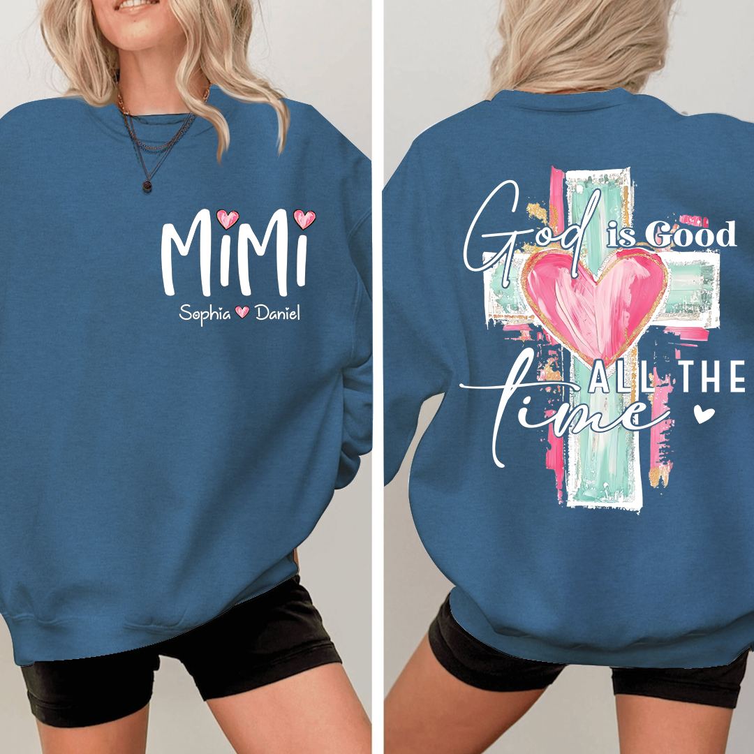 Custom Hand Drawn Cross Sweatshirt, Gift for Mimi And Grandchild