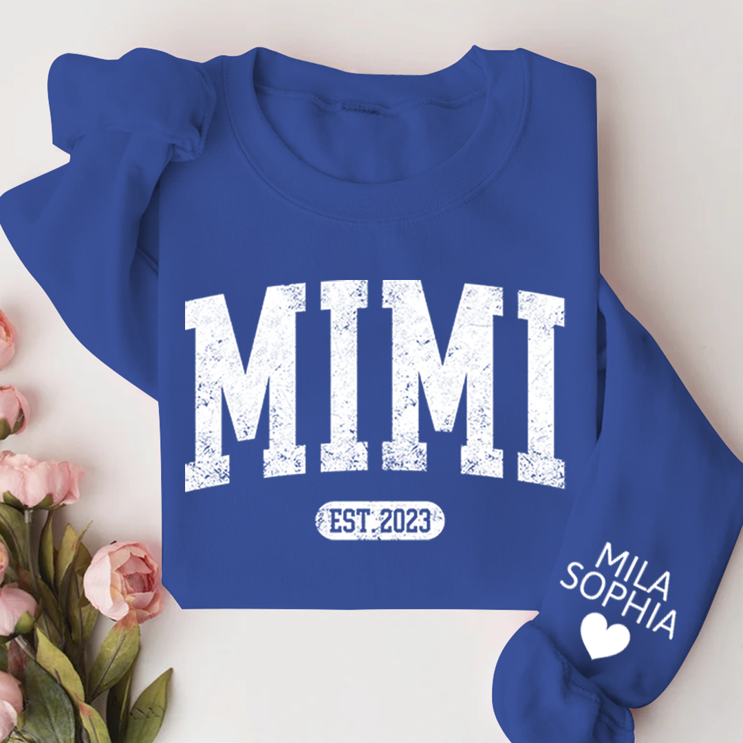 Custom Mimi Nana Grammy Est with Granddaughter and Grandson Names Sweatshirt