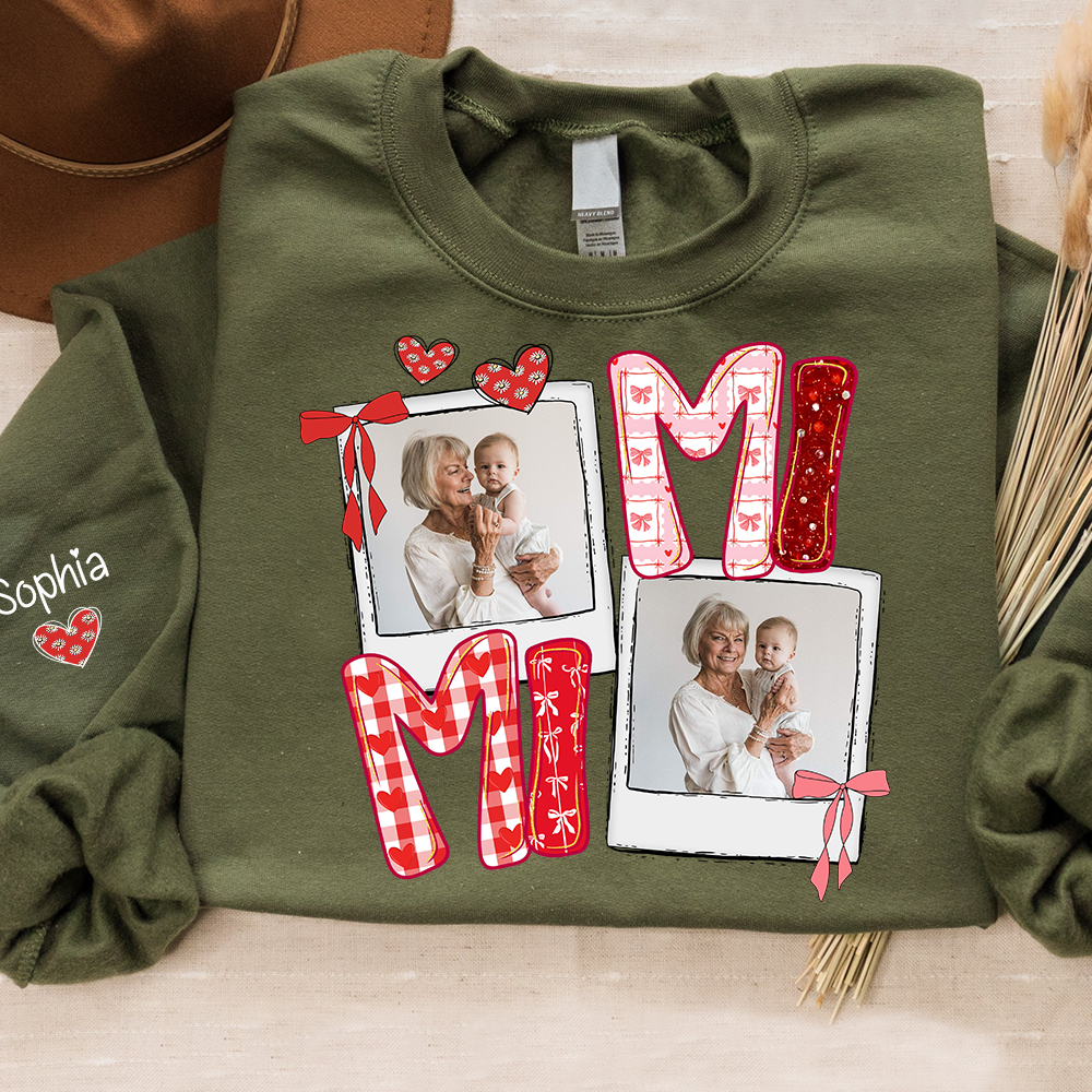 Personalized Mimi Photo Sweatshirt, Custom Grandma Crewneck with Grandbaby Pictures, Mimi Valentine Family Gift