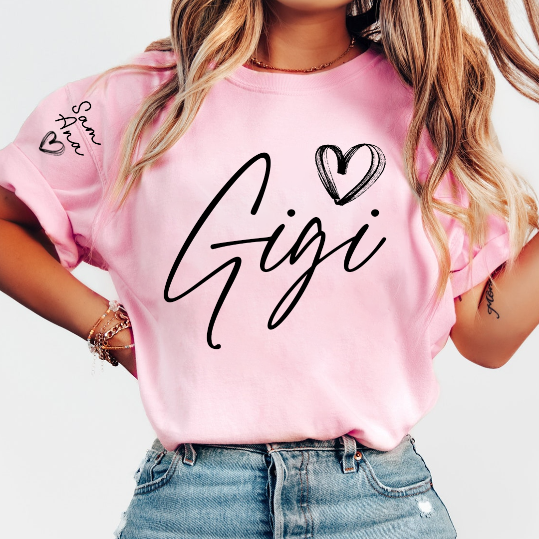 Personalized Gigi Heart T-Shirts, Custom designed Family T-shirts Featuring Hearts And Names