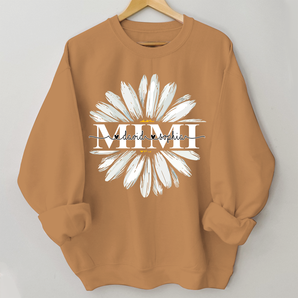 Mimi White Daisy Flower With Grandkids Sweatshirt