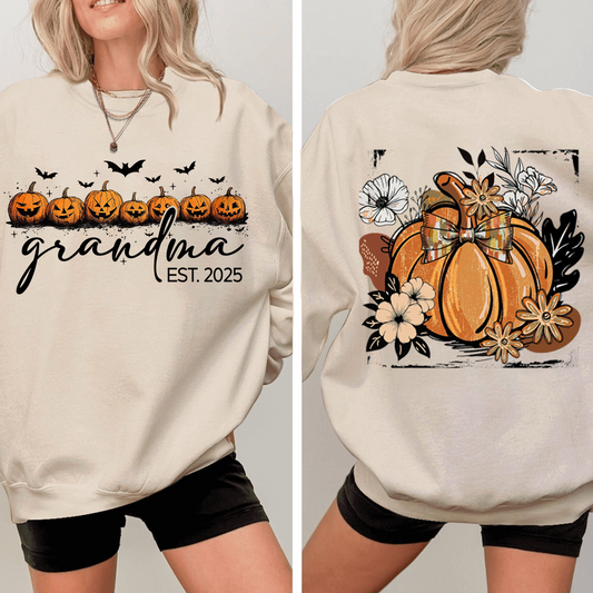 Vintage Autumn with Floral Fall Pumpkin, Custom Nicknames for Grandma and Kids
