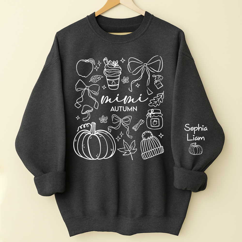 Custom Mimi Autumn Sweatshirt with Grandchildren Names, Personalized Fall Pumpkin Cozy Season Shirt, Grandma Gift