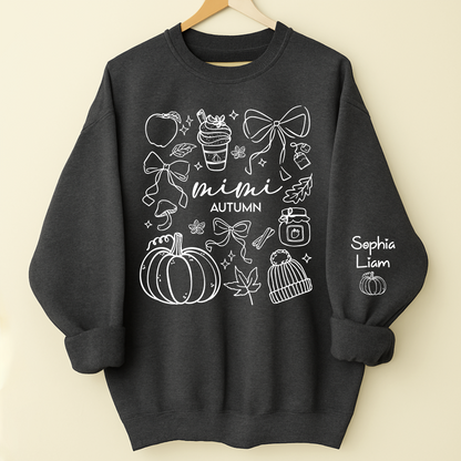 Custom Mimi Autumn Sweatshirt with Grandchildren Names, Personalized Fall Pumpkin Cozy Season Shirt, Grandma Gift