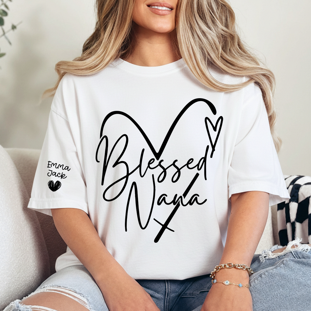 Blessed Nana T-Shirt, Personalized Nana T-Shirt with Custom Names and Heart Design
