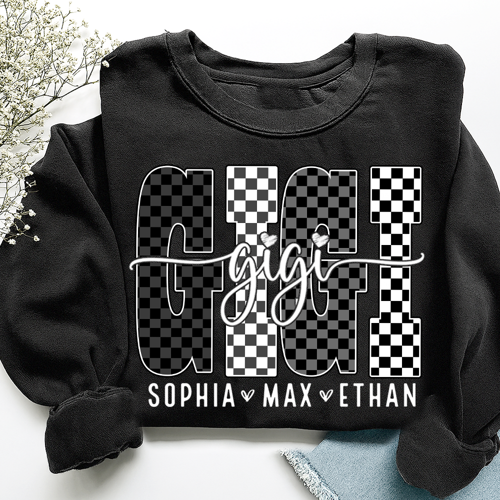 Black White Design Sweatshirt, Custom Gift For Gigi And Kids