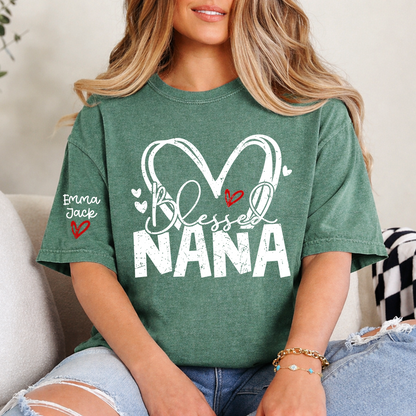 Blessed Nana Shirt, Personalized Family T Shirt with Custom Grandkids Names and Heart Design