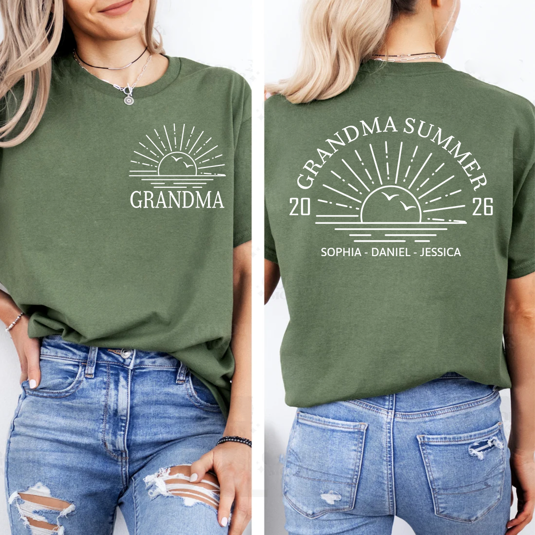 Custom Grandma Shirt with Grandchildren Names, Grandma Summer 2026 Beach Graphic Tee, Personalized Family Vacation Apparel