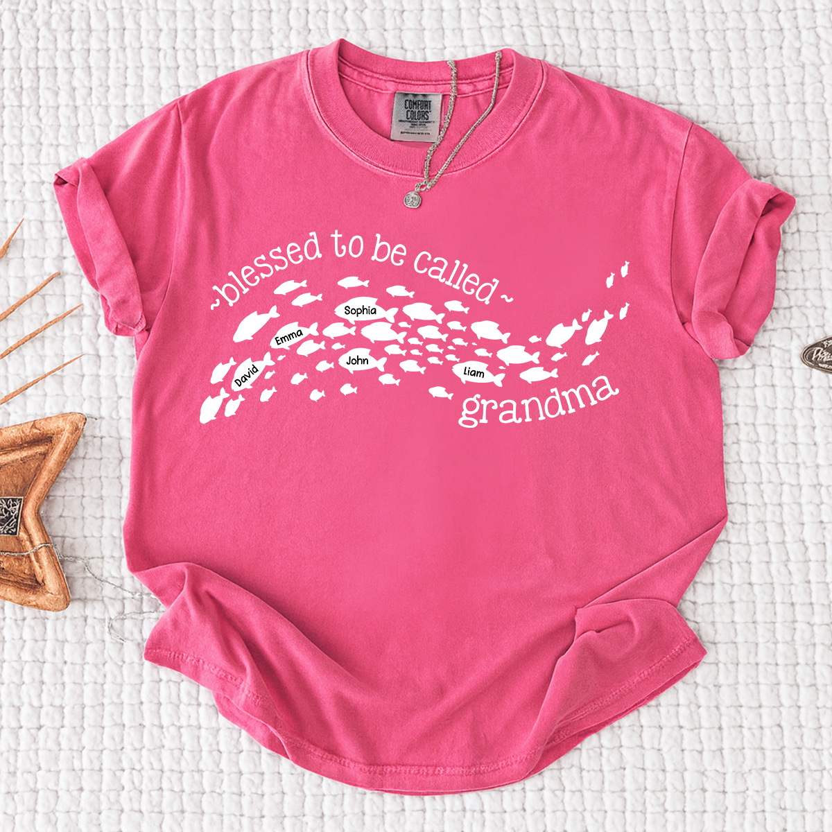Comfort Colors Personalized Grandma Ocean Fish Shirt, Blessed to be Called Grandma T-Shirt, Custom Grandkids Names Sea Life Gift