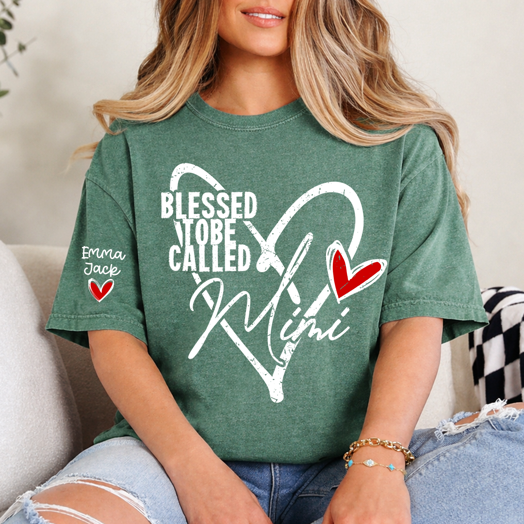 Blessed To Be Called Mimi Shirt with Names on Sleeve, Gift for Mimi