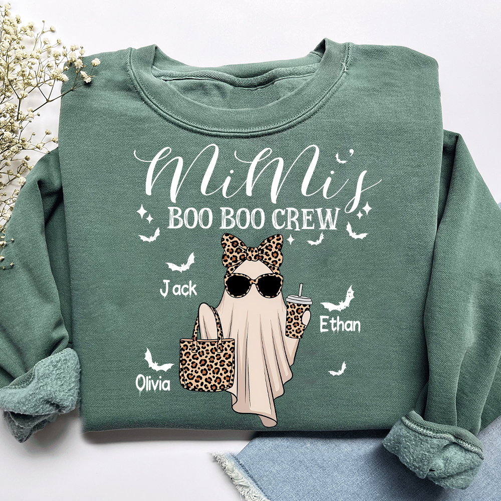 Mimi's Boo Crew Halloween Sweatshirt, Personalized Ghost Family Shirt for Grandma And Kids