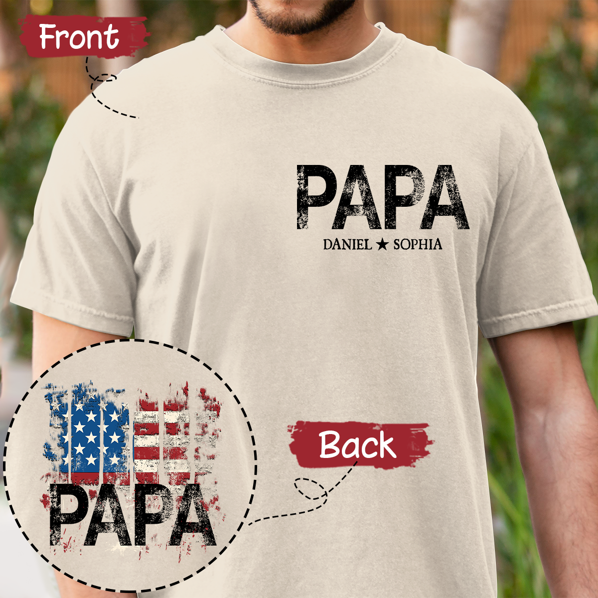 Personalized Grandpa Papa Shirt American Flag Print, Custom Family Names Gift for Father’s Day