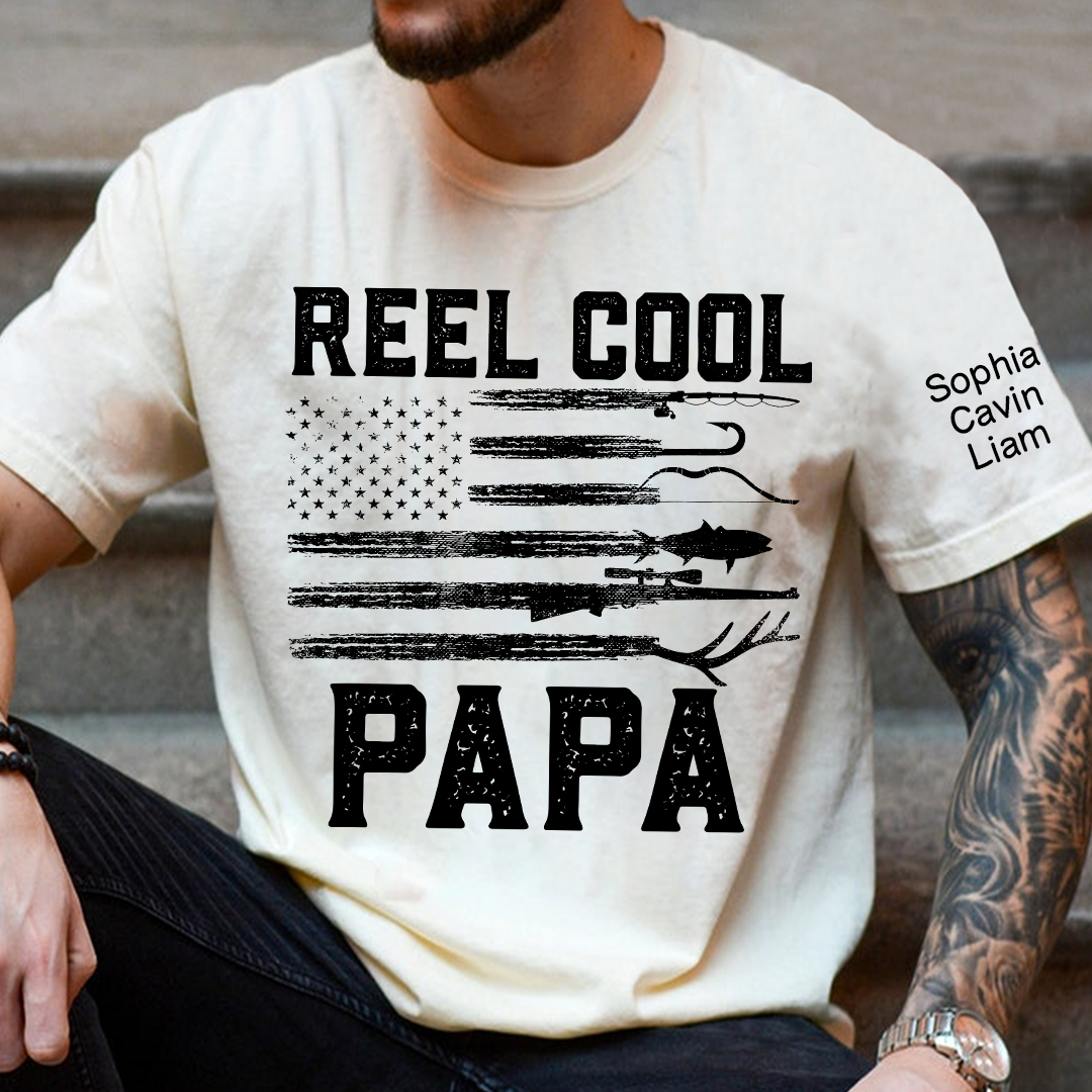 Patriotic Fishing Shirt Reel Cool Papa Quote Angler Gift for Dad Grandpa