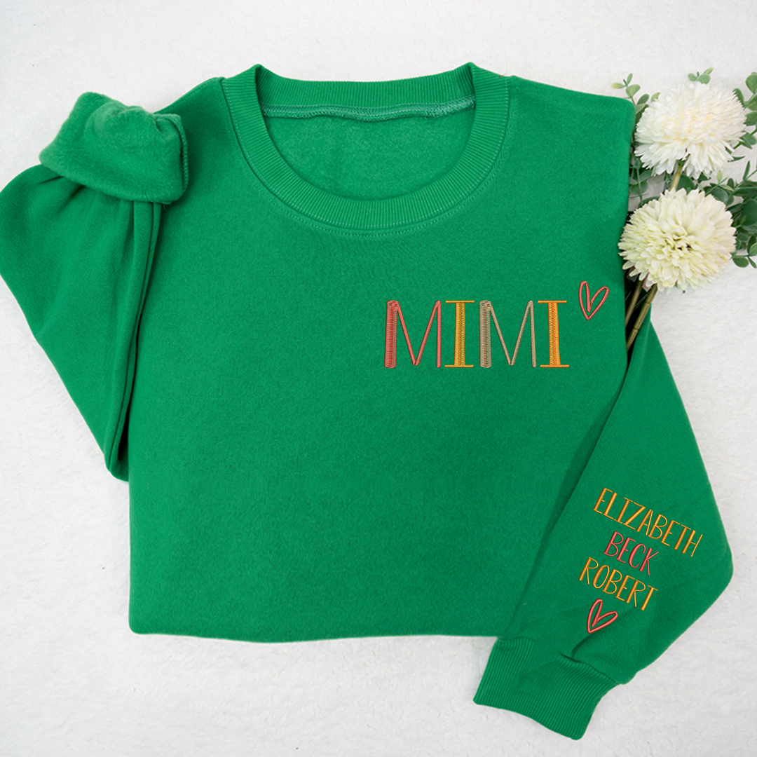 Custom Mimi Autumn With Kids Embroidered Sweatshirt