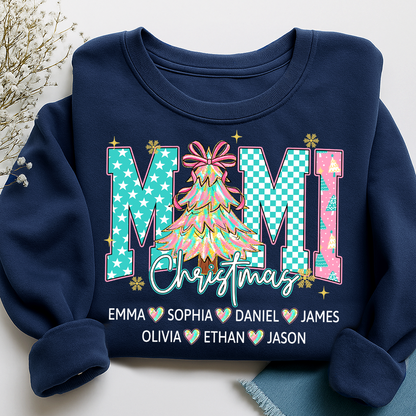 Christmas Tree Mimi Sweatshirt, Custom Family Name for Grandma And Kids