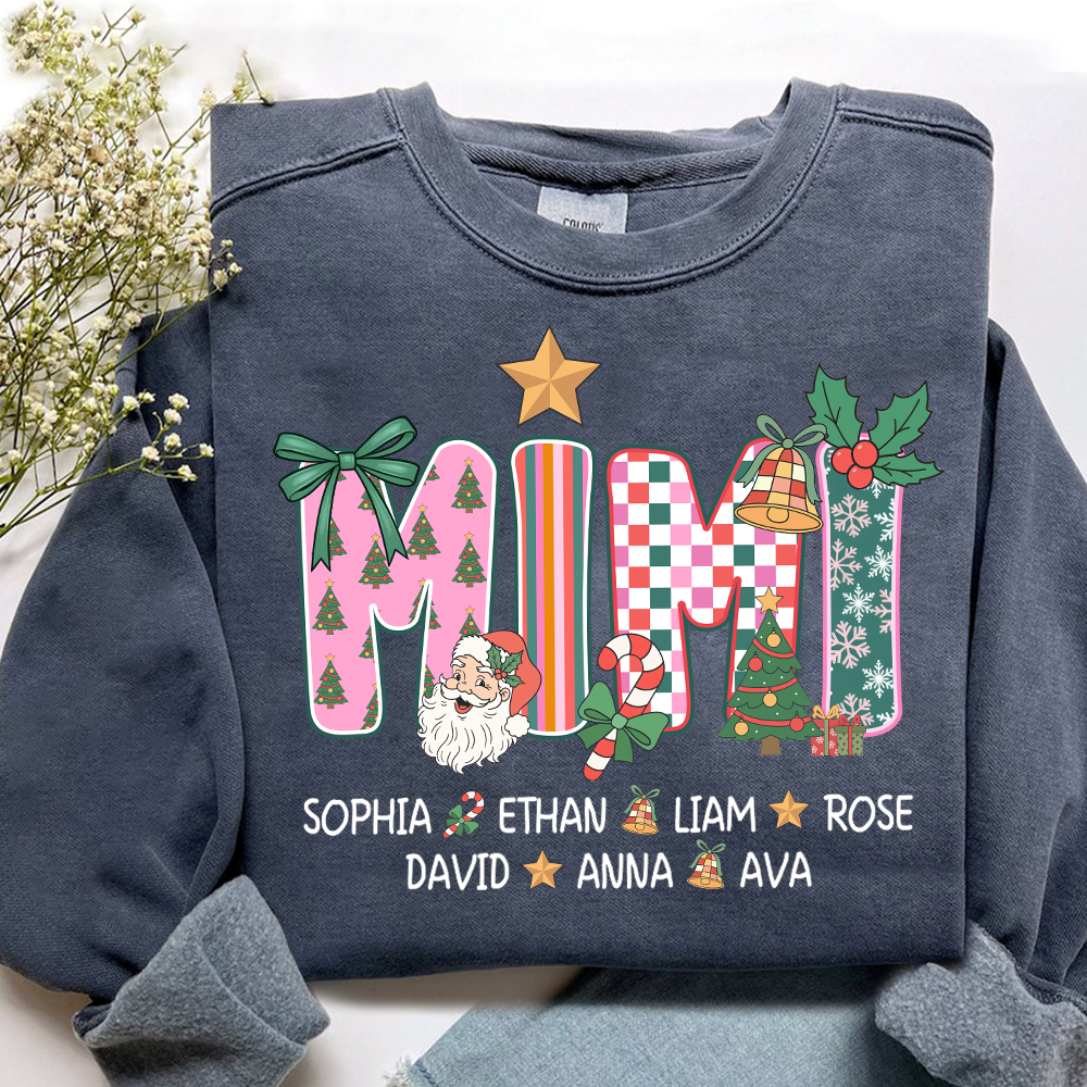 Christmas Grandma Sweatshirt with Custom Kids’ Names, Cozy Holiday Gift