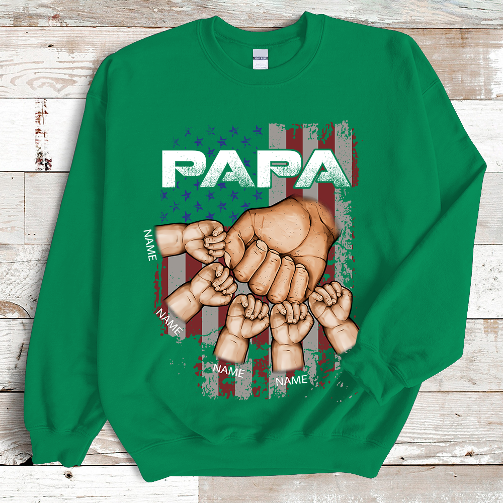 Grandpa America Flag And Fist Bump Print Custom Grandkids Name Independence Day Sweatshirt