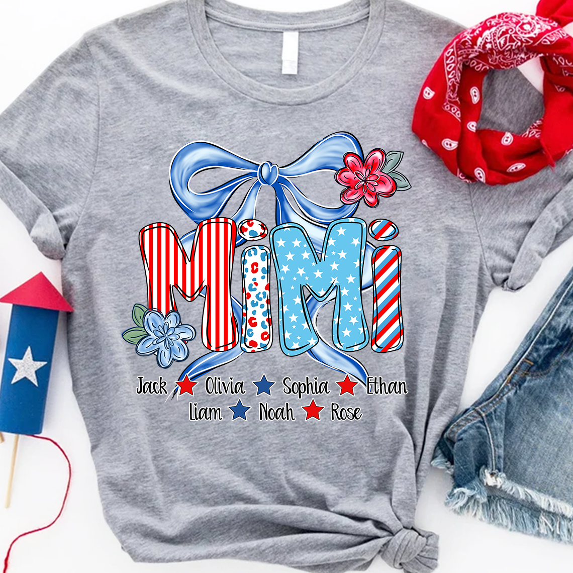 Patriotic Flag Flower, Custom Nickname Gift for Mimi and Kids