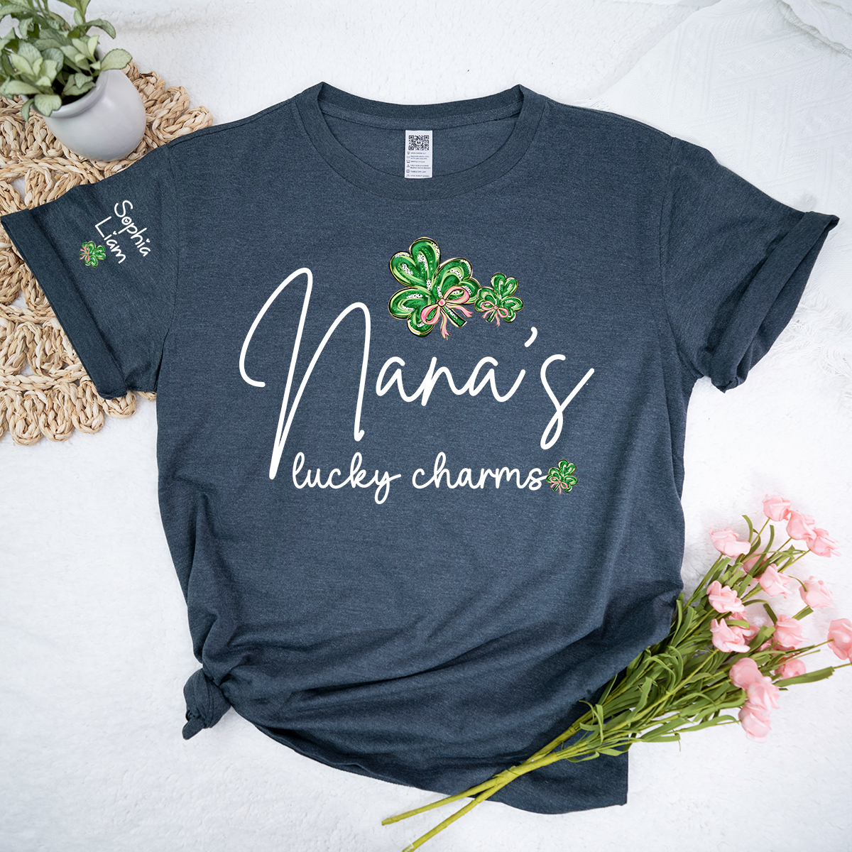 Nana’s Lucky Charms Shirt Personalized Grandma Name Tee with Shamrock Design St Patrick Theme Gift for Nana