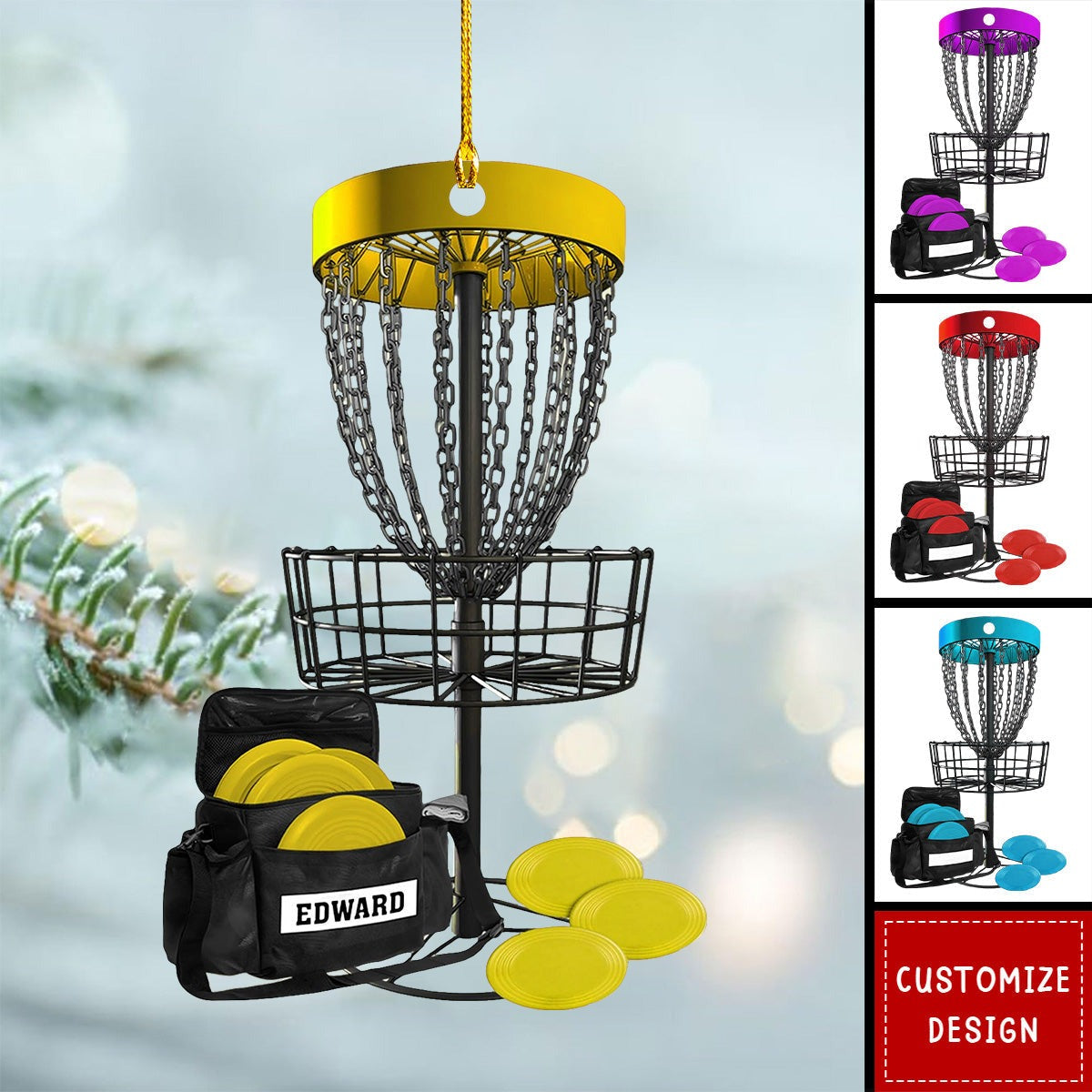Personalized Disc Golf Ornament 2025 – Custom Name Disc Golf Basket Christmas Ornament for Players, Coaches, and Fans Ornament