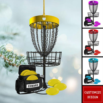 Personalized Disc Golf Ornament 2025 – Custom Name Disc Golf Basket Christmas Ornament for Players, Coaches, and Fans Ornament