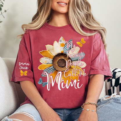 My Favorite People Call Me Mimi Shirt, Personalized Mimi T-Shirt with Sunflower Patchwork and Custom Names